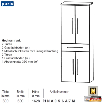 Puris Swing Hochschrank 60 cm (HNA056A7M) 