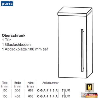 Puris Star Line Oberschrank - OGA413A7 - 1 Tür 