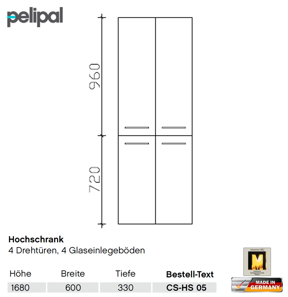 4 Pelipal Türen mit Hochschrank Cassca